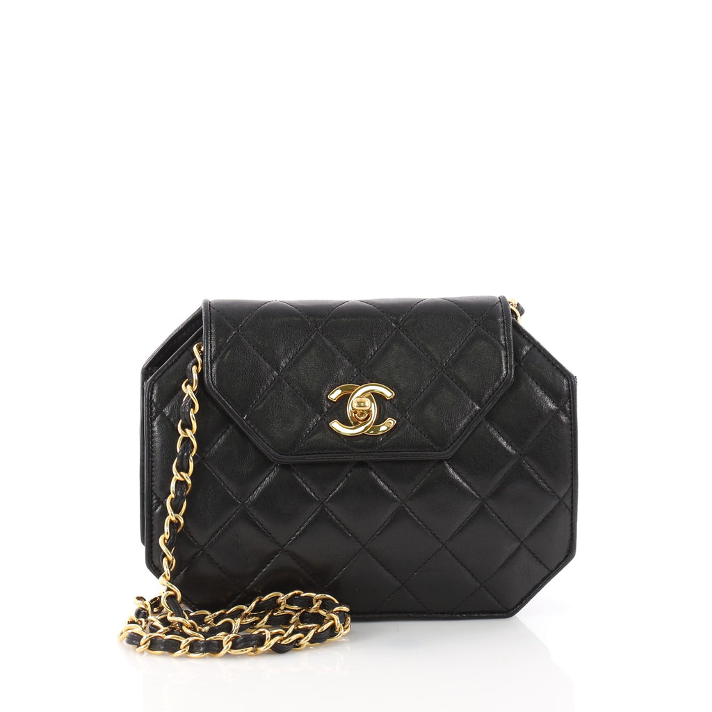 Chanel Purple Leather Gold Octagon Small Mini Shoulder Flap Bag in Box