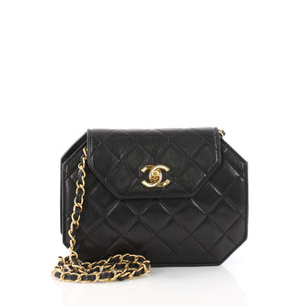 Chanel Vintage Octagon CC Flap Bag Quilted Leather Small Black 3406001