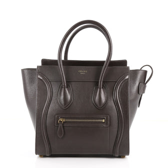 Celine Luggage Handbag Grainy Leather Micro Brown 3406202