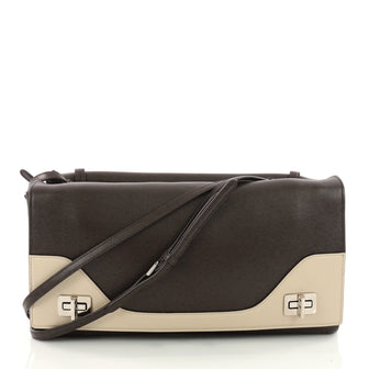 Prada Dual Flap Double Turn Lock Handbag Leather Brown 3406203