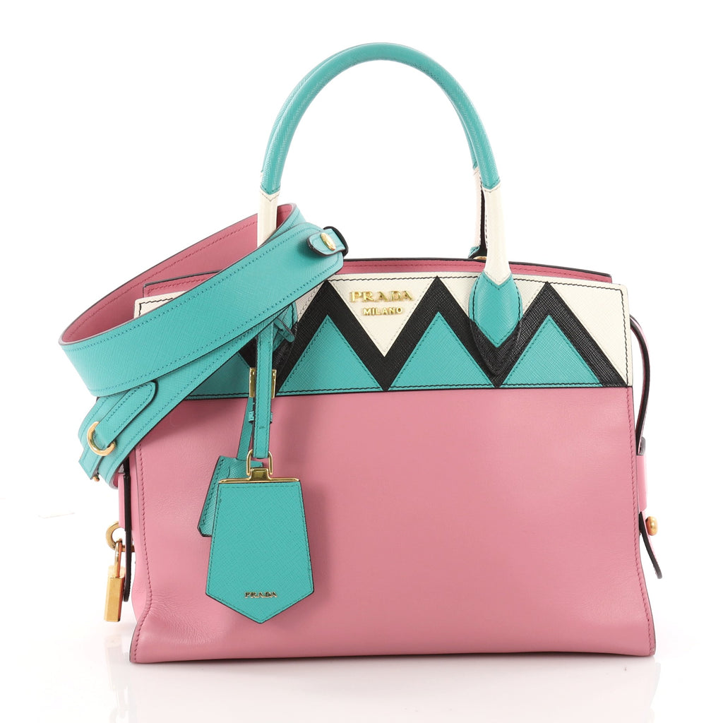 Prada Esplanade Handbag Greca Saffiano with City Calf Medium 34064