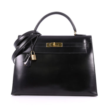 Hermes Kelly Handbag Black Box Calf with Gold Hardware Black 3406901