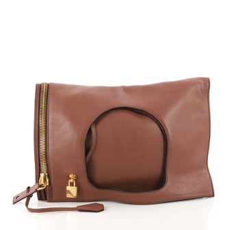 Tom Ford Alix Fold Over Bag Leather Medium Brown 3408004