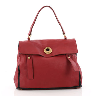 Saint Laurent Muse Two Handbag Leather with Canvas Medium Red 3408005