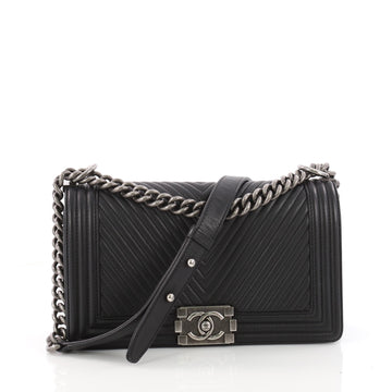 Chanel Boy Flap Bag Chevron Calfskin Old Medium Black 3409102