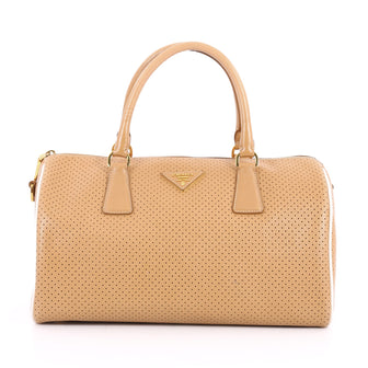 Prada Convertible Boston Bag Perforated Leather Medium Brown 3414301