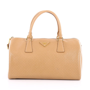 Prada Convertible Boston Bag Perforated Leather Medium Brown 3414301