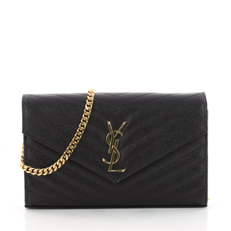 Saint Laurent Classic Monogram Wallet on Chain Matelasse Chevron Leather Medium Black 3414601