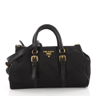 Prada Convertible Belted Satchel Tessuto with Leather Medium Black 3416301