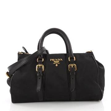 Prada Convertible Belted Satchel Tessuto with Leather Medium Black 3416301