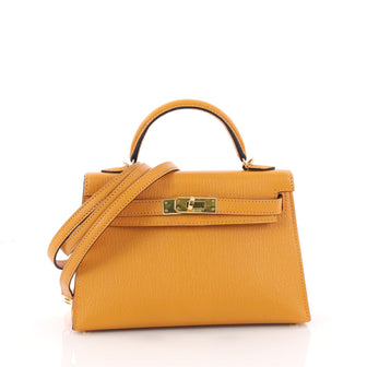 Hermes Kelly Mini II Handbag Yellow Chevre Mysore with Yellow 3417301