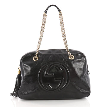 Gucci Soho Chain Zipped Shoulder Bag Patent Medium Black 3419807