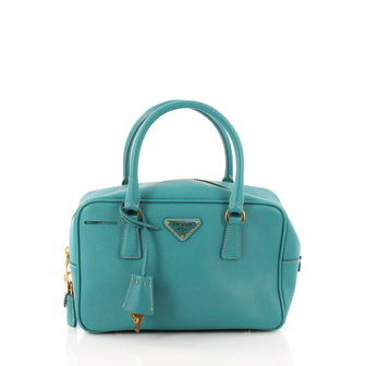 Prada Bauletto Handbag Saffiano Leather Small Blue 3422001