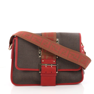 Fendi Logo Flap Shoulder Bag Canvas Brown 3422102