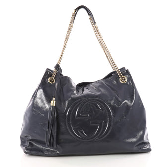 Gucci Soho Chain Strap Shoulder Bag Patent Large Blue 3423105
