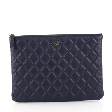 Chanel O Case Clutch Quilted Lambskin Medium Blue 3423602