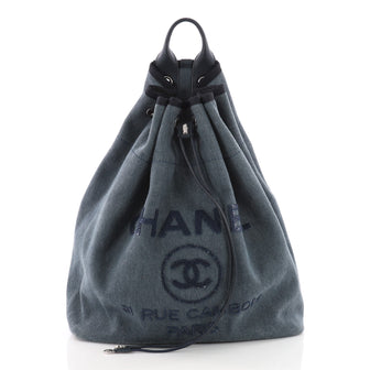 Chanel Deauville Backpack Canvas with Sequins Large Blue 3425001