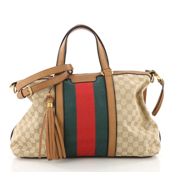 Gucci Rania Convertible Top Handle Bag Web GG Canvas Medium Brown 3426403