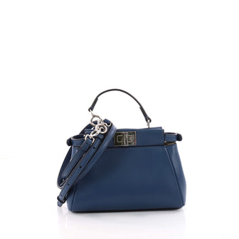 Fendi Peekaboo Handbag Leather Micro Blue 3427201