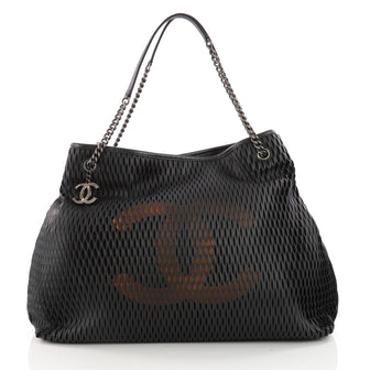 Chanel CC Logo Charm Tote Perforated Leather Large Black 3428201