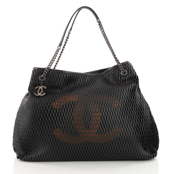 Chanel CC Logo Charm Tote Perforated Leather Large Black 3428201