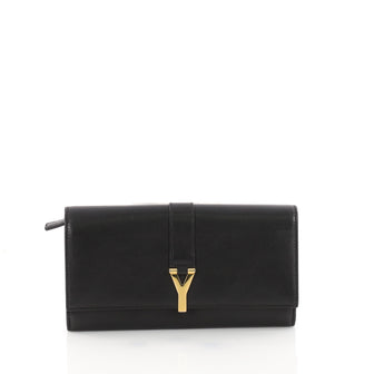 Saint Laurent Y Line Flap Wallet Leather Long Black 3429602