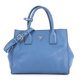 Prada Twin Shopping Tote Vitello Daino Medium Blue 3430101