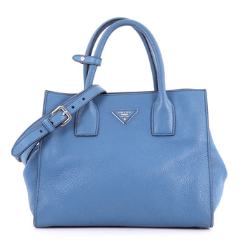 Prada Twin Shopping Tote Vitello Daino Medium Blue 3430101