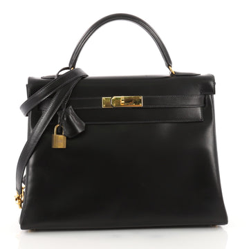 Hermes Kelly Handbag Black Box Calf with Gold Hardware Black 3430801