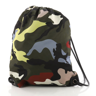 Valentino Drawstring Backpack Camo Nylon Medium Green 3430905