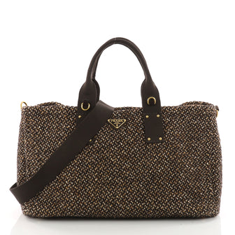 Prada Convertible Open Tote Tweed East West Brown 3431003