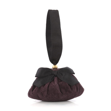 Chanel Vintage Bow Frame Clutch Quilted Suede Small 3431004