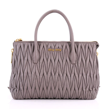 Miu Miu Side Zip Convertible Tote Matelasse Leather Gray 3431701