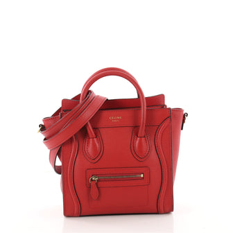 Celine Luggage Handbag Grainy Leather Nano Red 3432001