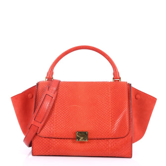  Celine Trapeze Handbag Python Medium Red 3432201