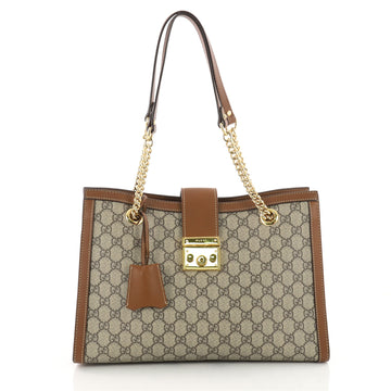  Gucci Padlock Chain Tote GG Coated Canvas Medium Brown 3432701