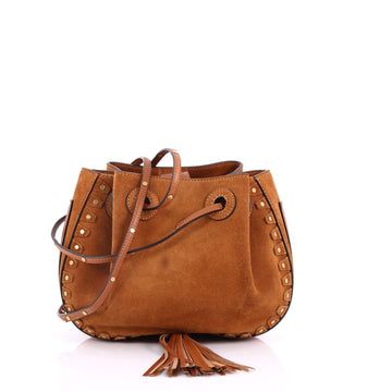 Chloe Inez Bucket Bag Suede with Stud Detail Small Brown 3434301
