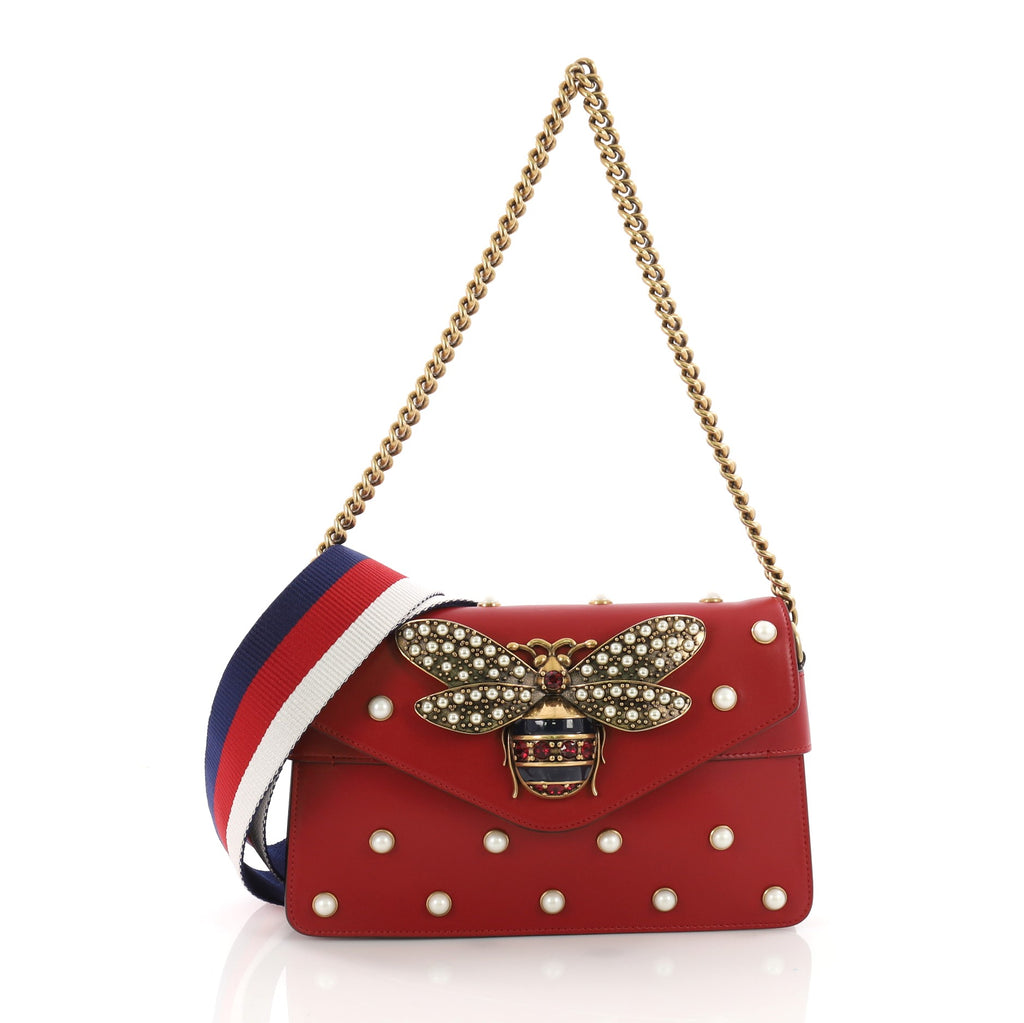 Gucci Bee Embellished Shoulder Bag in Red