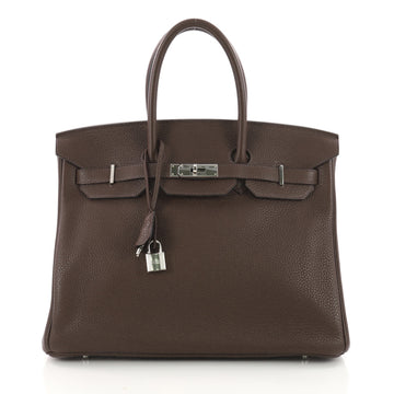 Birkin Handbag Chocolate Clemence with Palladium Hardware 35