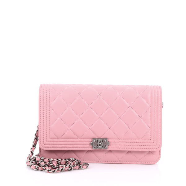 Chanel Boy Wallet on Chain Quilted Lambskin Pink 3437401