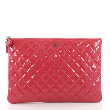 Chanel Valentine Hearts O Case Clutch Quilted Patent Large Pink 3437402
