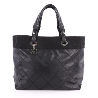 Chanel Biarritz Tote Quilted Coated Canvas Large Black 3437703