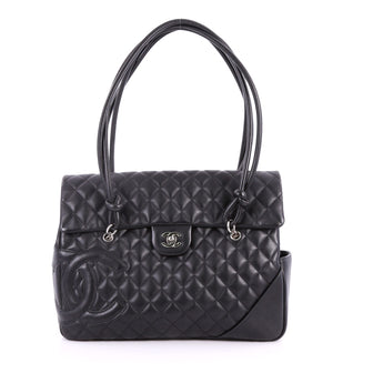 Chanel Cambon Flap Tote Quilted Leather Large Black 3437901