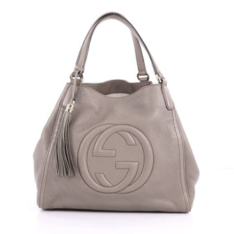 Gucci Soho Shoulder Bag Leather Medium Gray 3438302
