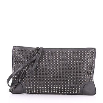 Christian Louboutin Loubiposh Clutch Spiked Leather Gray 3438303