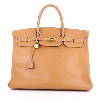 Birkin Handbag Natural Brown Ardennes with Gold Hardware 40