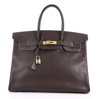 Birkin Handbag Brown Ebene Courchevel with Gold Hardware 35