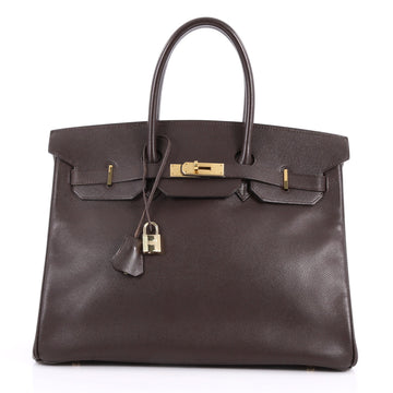 Birkin Handbag Brown Ebene Courchevel with Gold Hardware 35