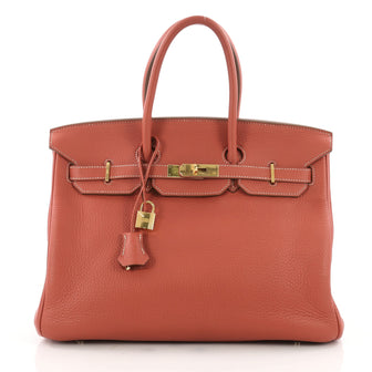 Birkin Handbag Sanguine Clemence with Gold Hardware 35