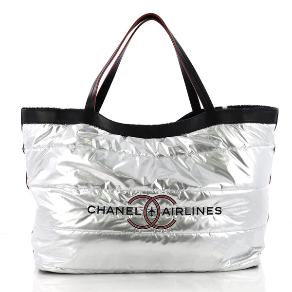 Chanel Navy Terry Cloth & Silver Nylon Reversible Airlines Tote Large  Q6B4F421V5000